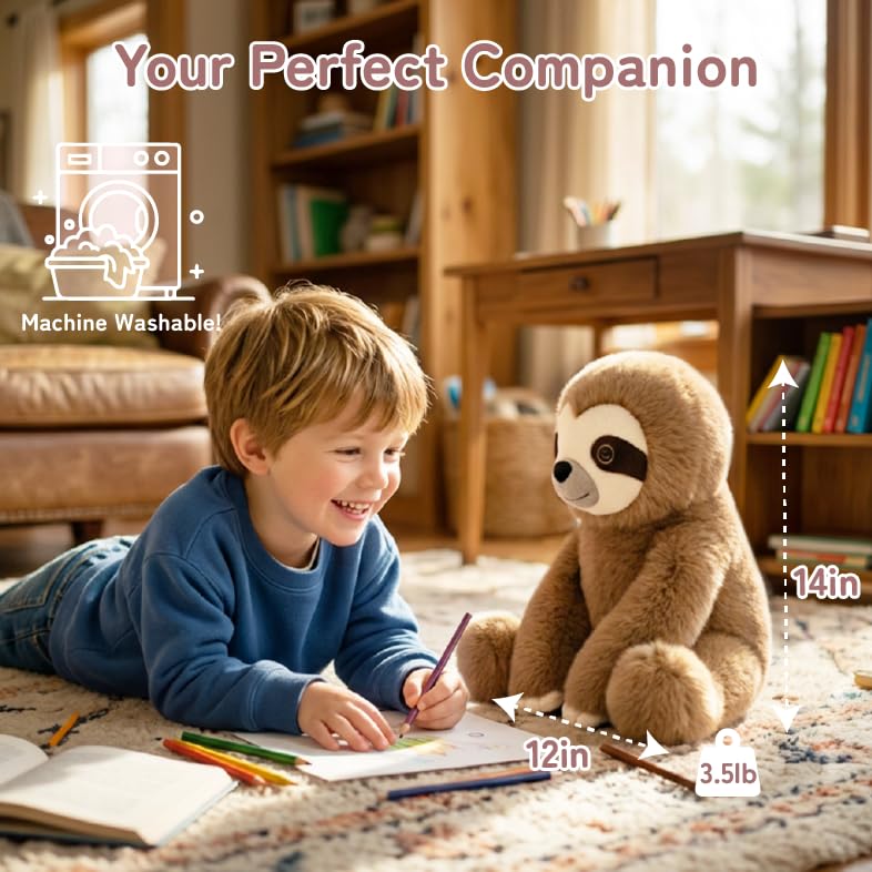 Image of Niuniu Daddy Weighted Stuffed Animals, 14 in 3.5 lbs, Sloth Plush for Kids | Heavy sensory lap pad, lying body pillow for sleeping, machine wash, huggable plushies, soothing gift for kids and adults