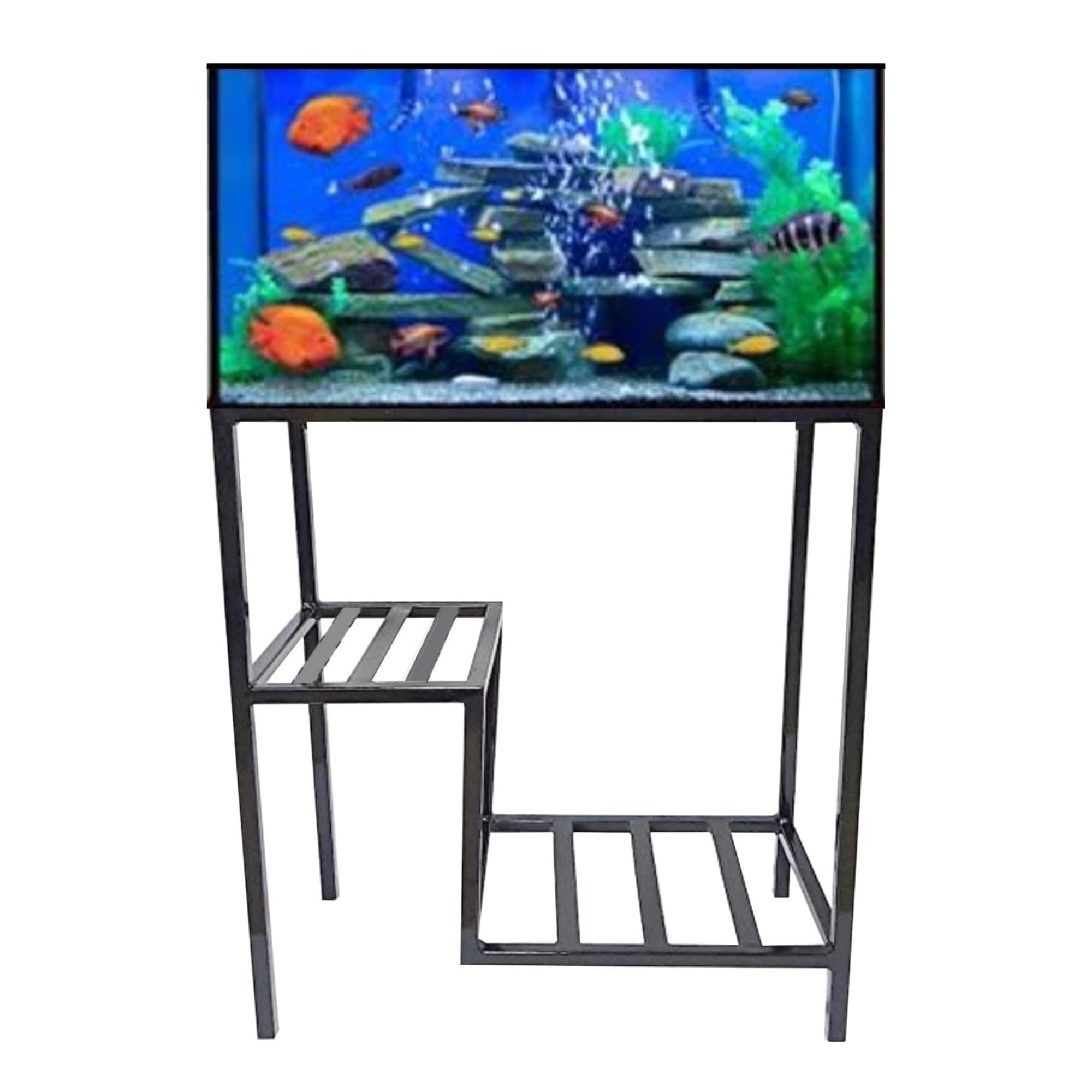 Metal Aquarium Stand with Storage Shelves, Double Layer Design, Black-image-46