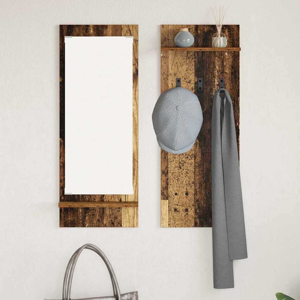 Wandregal Kleiderständer Altes Holz 70x10x90cm Holzwerkstoff mit Haken und Ablagebrett Modernes Design für Flur Eingangsbereich und Wohnzimmer
