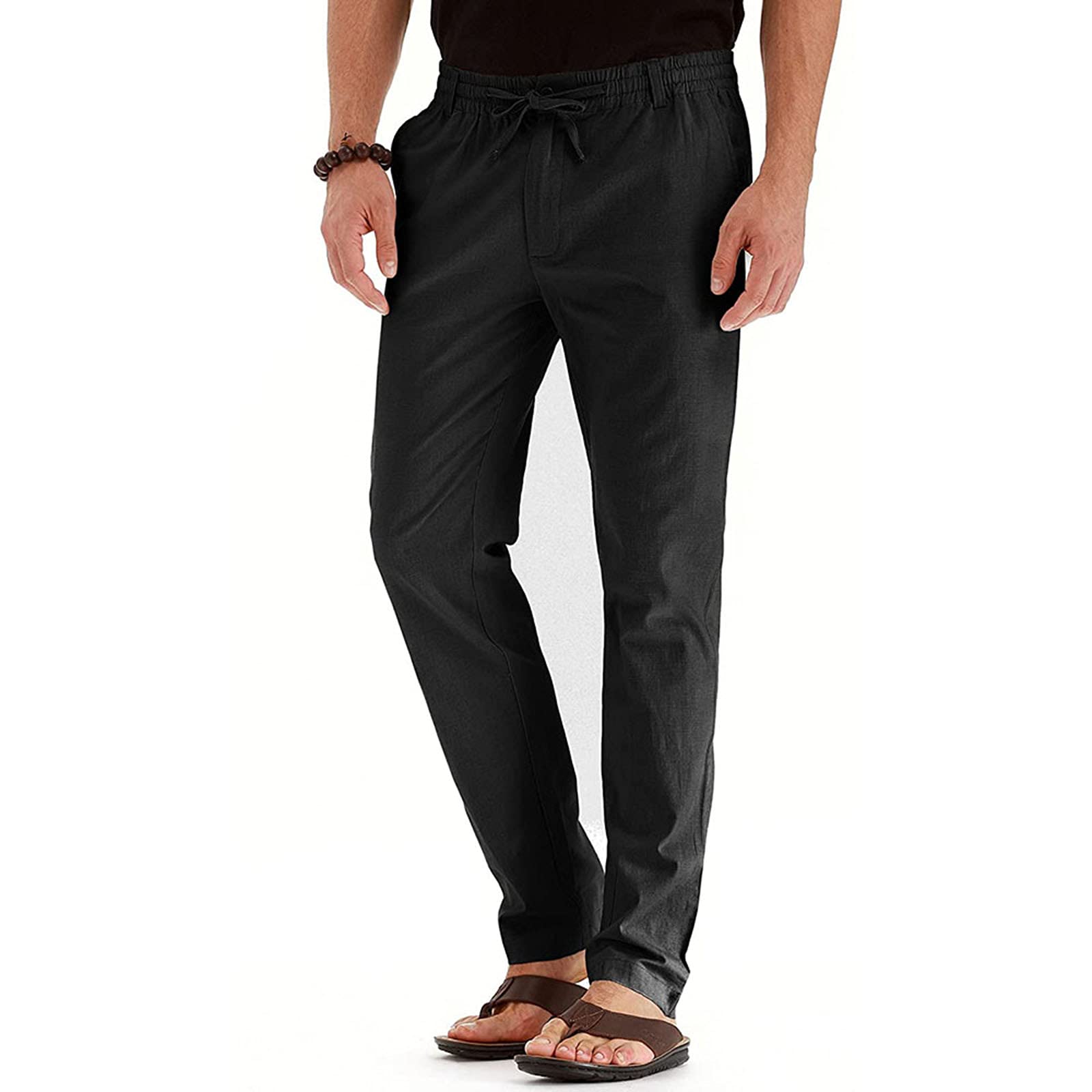 Cotton Pants for Mens Mens Casual Slim Fit Dress Pant Lounge Elastic Waist Business Work Trousers with Pockets
