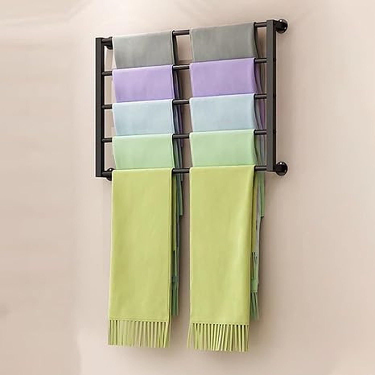 Stojak na szaliki i chusty ścienny wieszak organizator 80x120 cm Stelaż na apaszki jedwabne z ruchomym drążkiem; koniec z walizki Wysokość regulacja no montage, Black, W120cm/47.2" x H60cm/23.6"