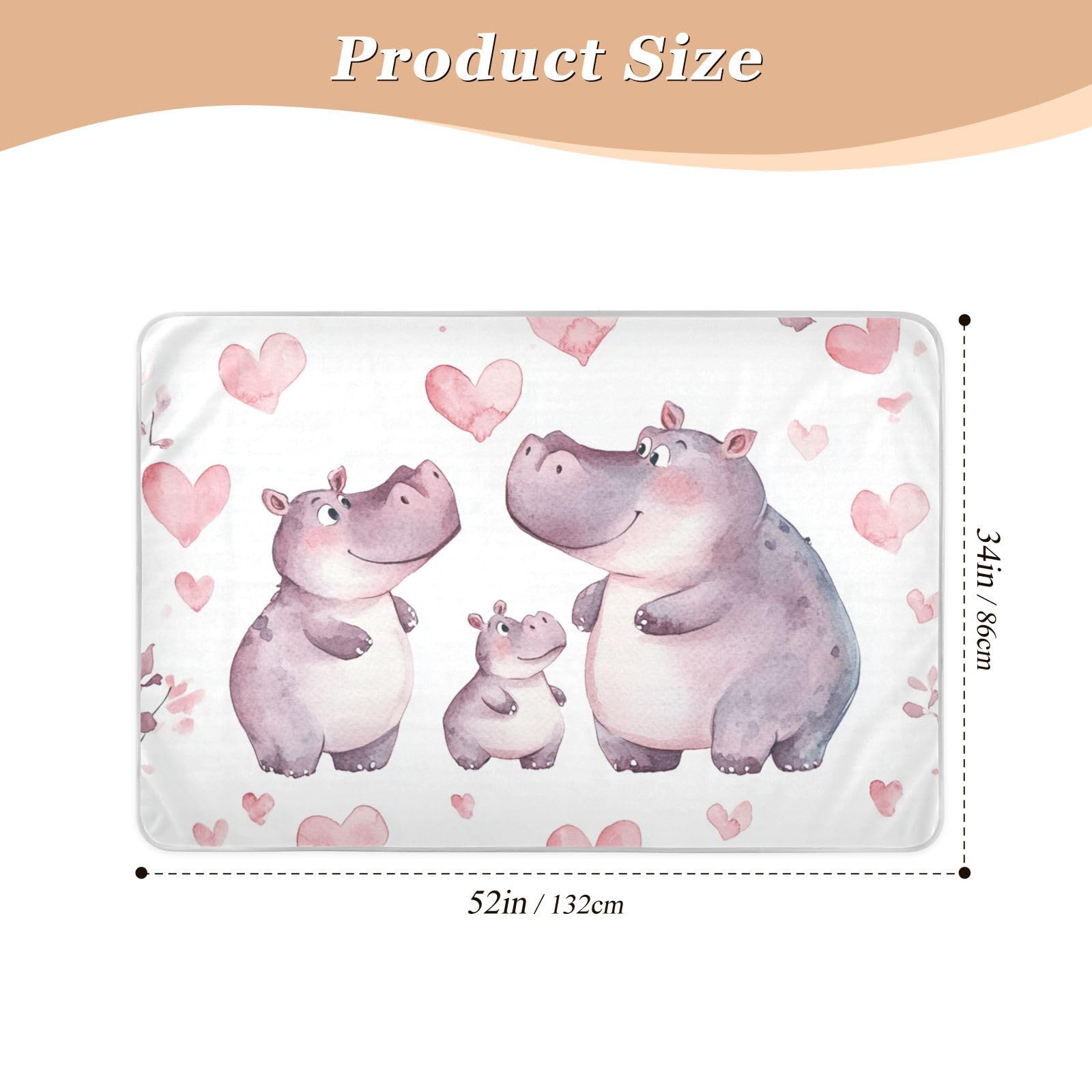 Hippo Family Love Heart Changing Pad Covers Soft Absorbent Diaper Changing Mat Skin-Friendly Bed Liners for Baby Toddler Children , 52