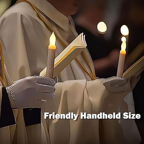 Miniatura 4 de Lezonic Candelabros sin llama que parpadean con pilas, 12 unidades (diámetro 0.8 pulgadas x alto6 pulgadas), velas LED blancas cortas para colgar