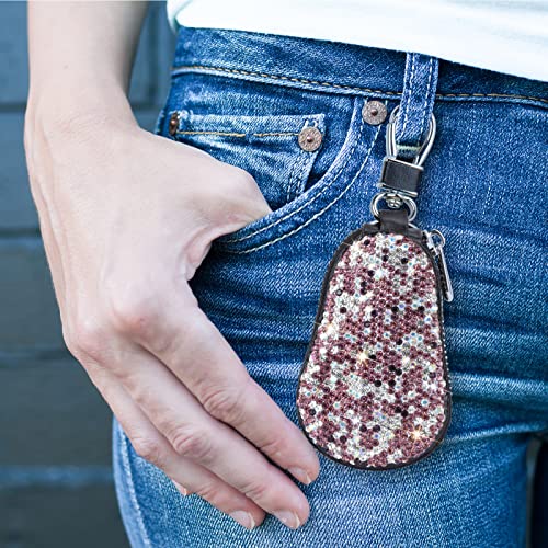 Bling Bling Car Key Chain Case Premium Leather Coin Holder Zipper Case Remote Wallet Bags, Apurple, One Size4