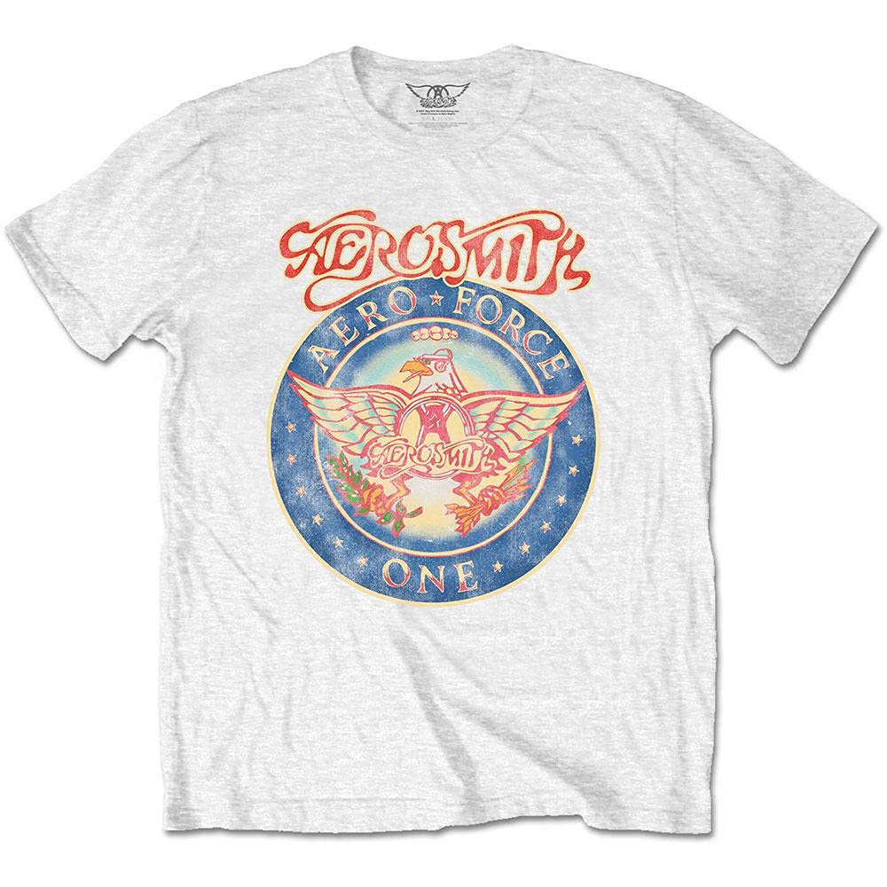 Aerosmith Unisex White T Shirt Aero Force One Band Logo Official Mens Xl