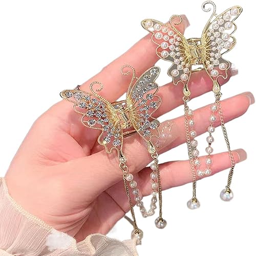 Miniatura 8 de 2 pinzas de mariposa para el cabello, pinzas de metal pequeñas de mariposa con perlas de diamantes de imitación, pinzas antideslizantes para peinar