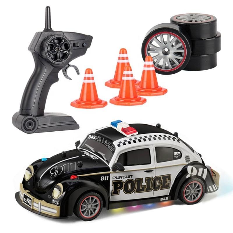 1/18 Drift car Top Race Remote Control PoliceCar with Lights and Sirens | RC Police Car for Kids | Easy to Control Rubber Tires Heavy Duty Old Fashioned Style