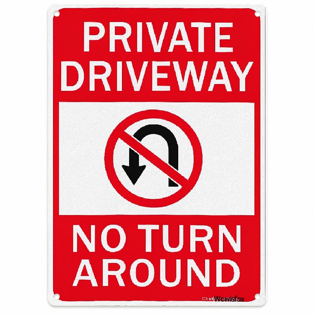 Private Driveway No Turn Around Sign, 8 x 12 Inch Aluminum