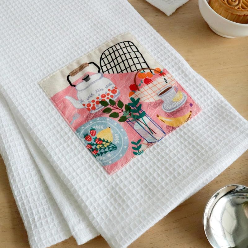 ANEIDA 40 * 60CM 2/4/6PCS weißes Gitter-Jacquard-Quadrat 100% Baumwolle Tischservietten Matte Blockdruck Baumwollservietten waschbar Bedruckt blaugrünes Handtuch