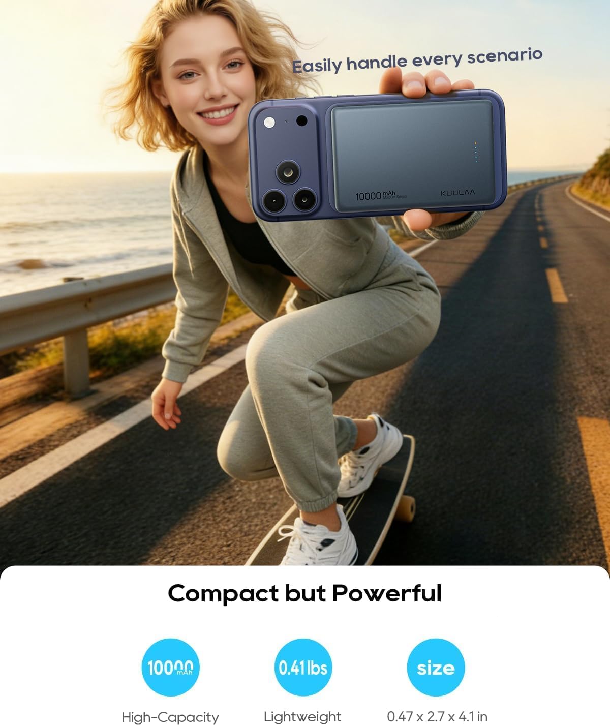 Kuulaa 10000mAh Magnetic Portable Charger Slim Magsafe Battery Pack 0.47'' Power Bank Support USB C PD 20W Fast Charging, Compatible with iPhone air/16/15/14/13/12