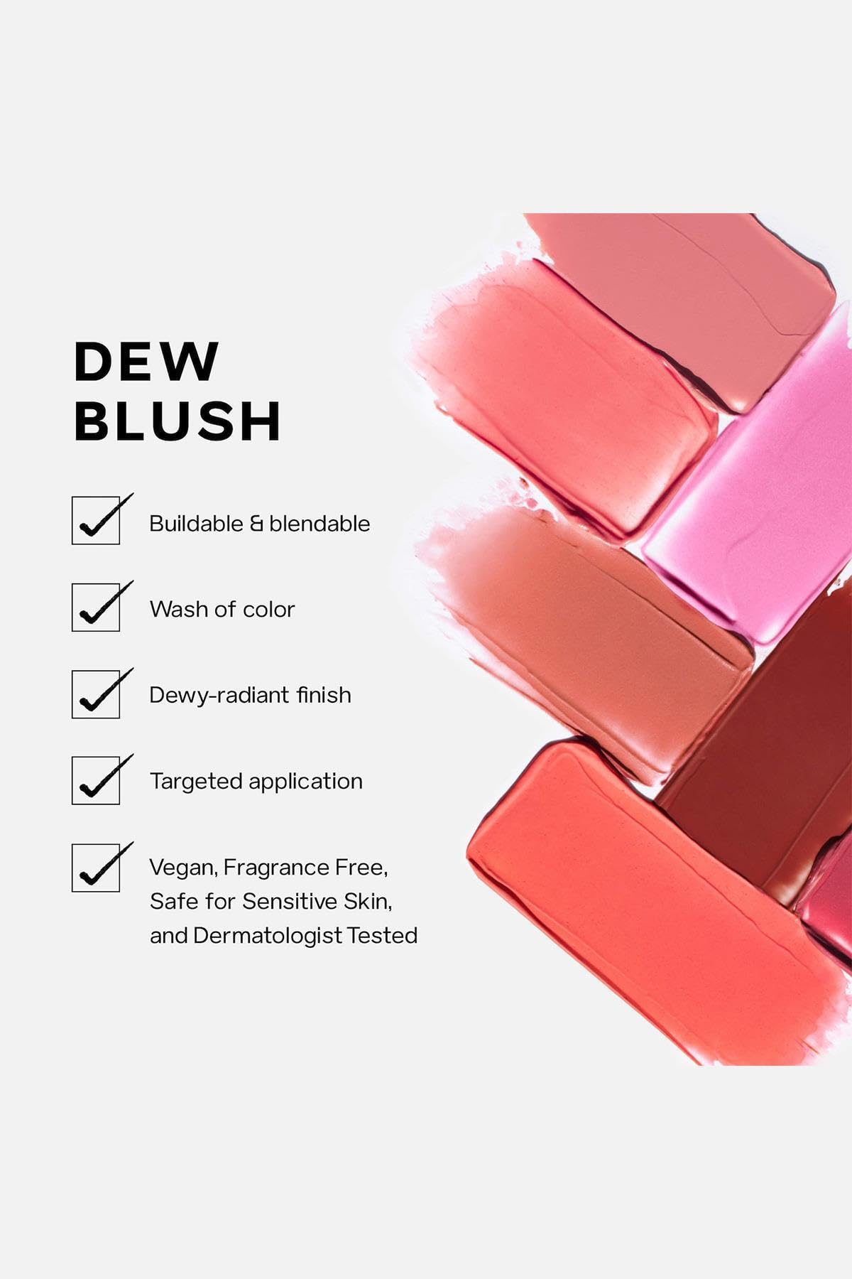 Saie Blush Dew - Blush Light Liquid con un acabado en crema mezclable y edificable - Tinte de mejillas rocío con aplicador de maquillaje Doe Foot Wand - Rubor coral