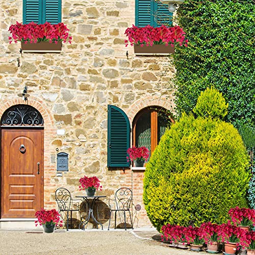 Taomika 20 Bundles Artificial Flowers Outdoor Uv Resistant Fake Flowers No Fade For Patio Porch Window Box Home Wedding Farmhouse Decor (Rose Red) #TOP7