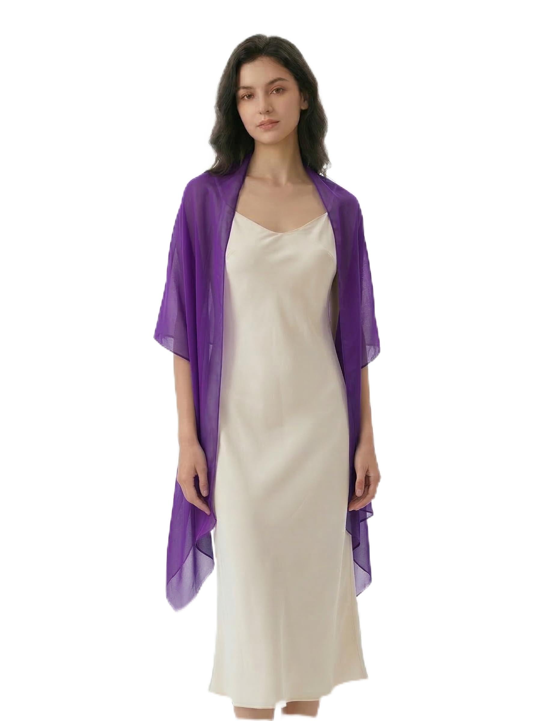 Flora Chiffon Bridal Bridesmaid Shawl Prom Wrap Draping Stole,90" L (PURPLE)