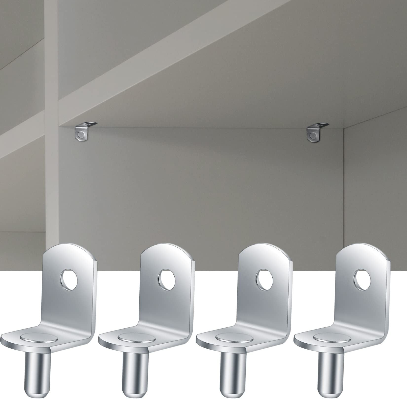20 Pezzi Pioli di Supporto per Mensola, Reggimensola Pioli per Ripiano in Acciaio Inox Forma L, Staffe per Mensole per Armadi, Vetrine, Mobili, Librerie - 5mm
