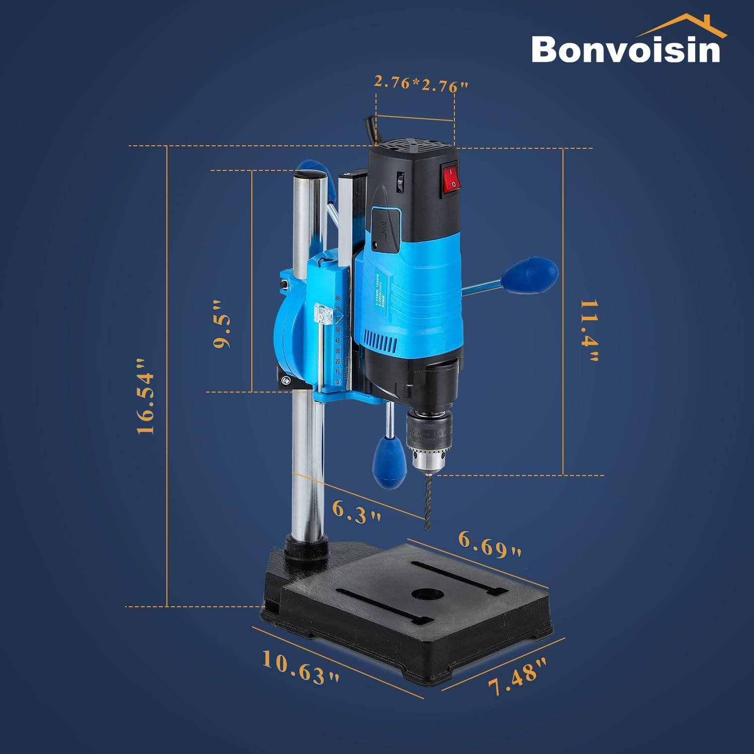 Bonvoisin Mini Tischbohrmaschine 1200W, 6 Variable Geschwindigkeiten, Max. 2800RPM, Bohrerdurchmesser 35mm, für Basteln/Heimwerken/Metallbearbeitung (EU)