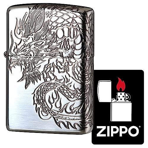ジッポー(Zippo) ライター 防風 真鍮製 3面連続加工 ドラゴン 特製ステッカー付き シルバー 2SI-3DR