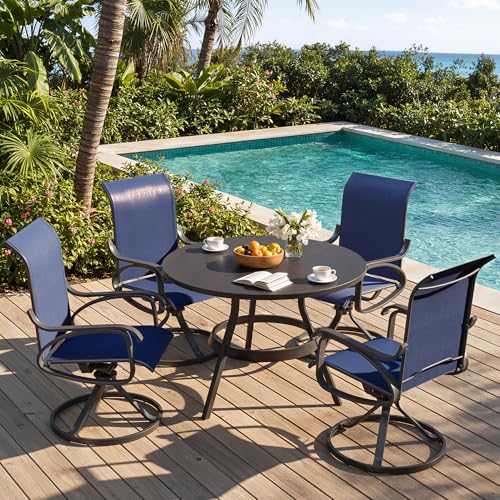 Image of LOUVIXA Patio Swivel Chair Set of 4, All-Weather Patio Swivel Rocking Chair, High Back Patio Dining Chairs for Backyard, Porch, Lawn, Garden(4, Navy Blue)