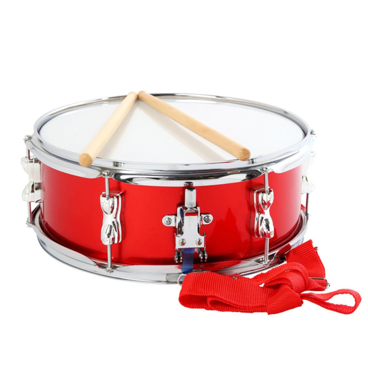 Rullante Rosso da 13 Pollici in Metallo, con Bacchette | Set per Bambini, Cinghia Regolabile Inclusa, Strumento a Percussione dal Suono di Qualità