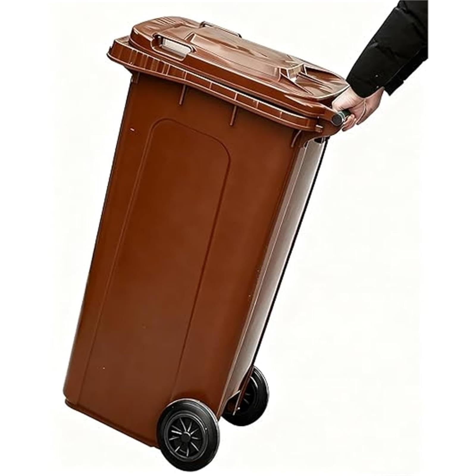 VITIWEDTY Outdoor Garbage Bin with Wheels, Large Capacity Plastic Trash Can with Lid (Brown 65 Gallon/240L)