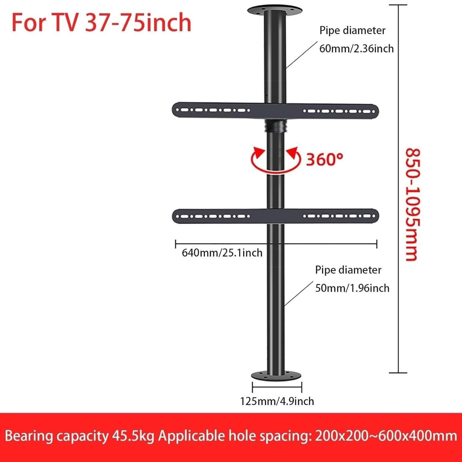 Soporte giratorio ajustable para TV, soporte de suelo giratorio de 360 grados para pantallas de 37 a 75 pulgadas, soporta hasta 110 libras, ideal para salas de estar y oficinas