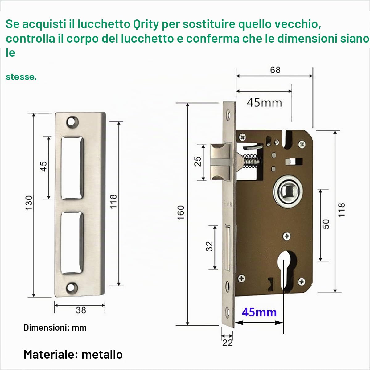 Qrity Set Maniglie, Leve per porte, Serratura a incastro, Cilindro europeo, Lega di zinco + Rame