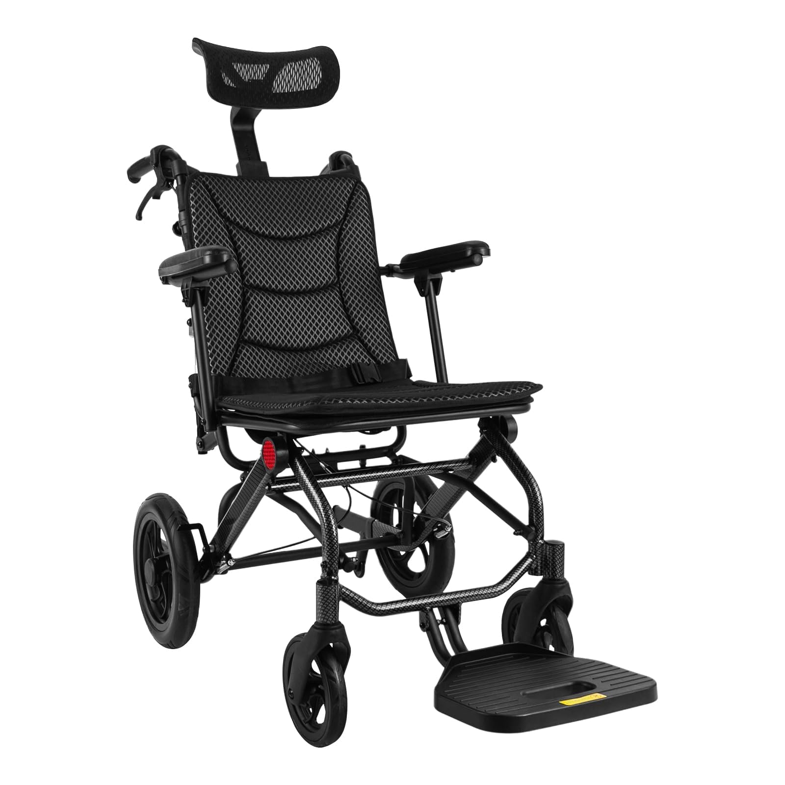 YGNVMCXJG Folding Reclining Wheelchair for Adults & Seniors, Lightweight Portable Reclining Transport Chair with Adjustable Backrest & Headrest, Seat Belt, High Capacity Travel Wheelchair
