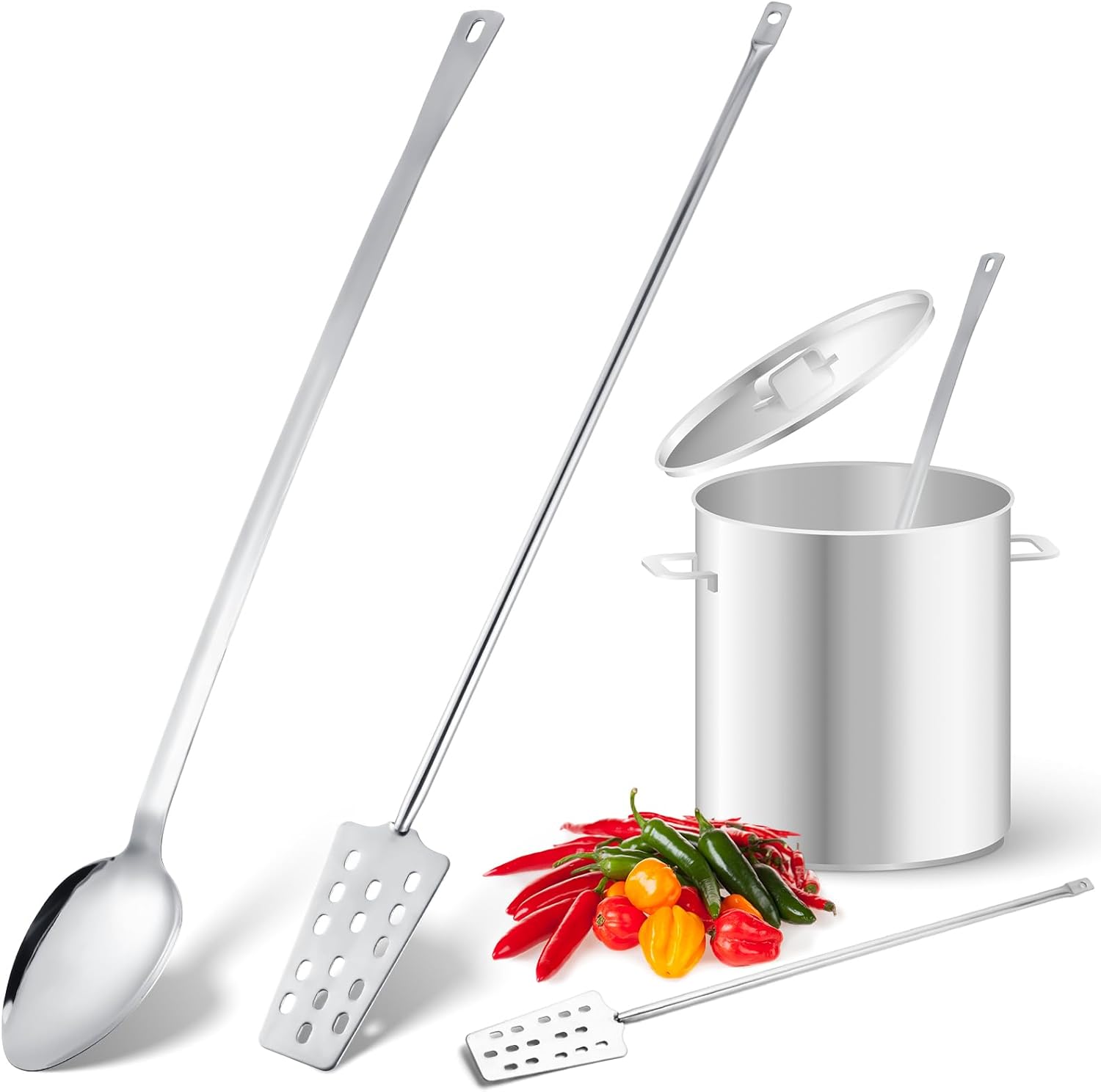 Maxdot 2 Pcs 24" Stainless Steel Spoon and Paddle Set, Long Handle Spoon Paddle for Mixing Stirring Brewing Mash for Crawfish Jam Home Canning Cooking