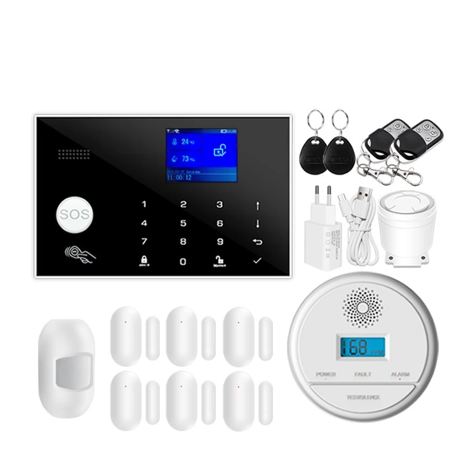 CUDTAPI Tuya GSM Home Security Alarm System Support Network Temperature Humidity Smart Kit(Option J)