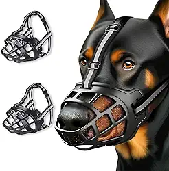 Focinheira Para Pitbull Cachorros Grandes ，Focinheira Reforçada Silicone Ajustável Para Cachorros Todos ，Focinheira de Segurança Respirável para Cães, com Faixa Refletiva Os Portes (2) (29-31cm)