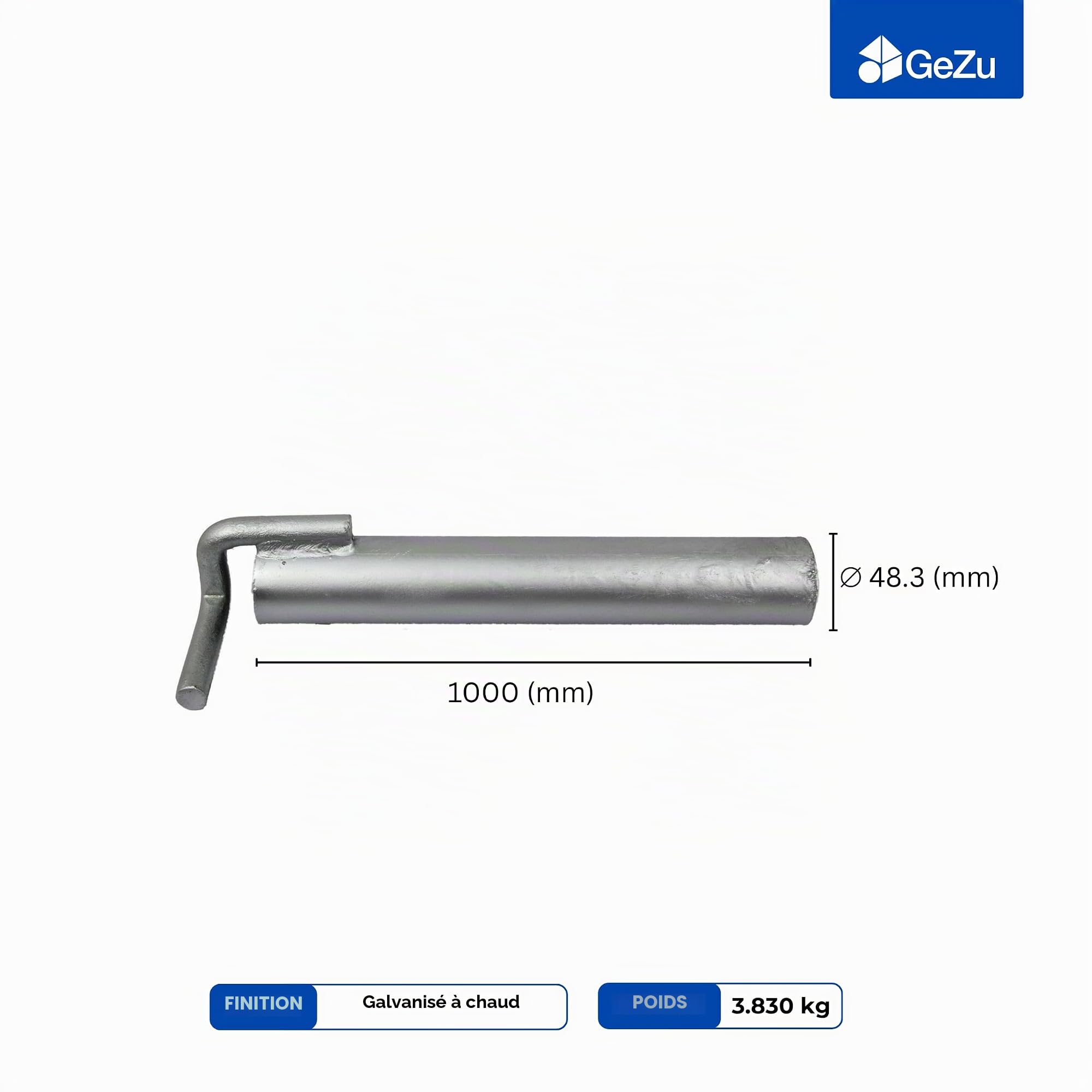 GeZu Impex Ancrage en tube d'acier pour échafaudage Galvanisé à chaud 1000 mm système support construction fixation
