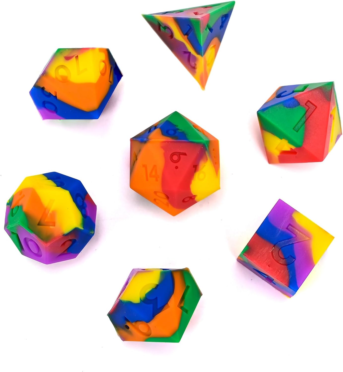 Silicone Dice, DND7PCS Piece Silicone Dice Set, with Flannelette Bag Storage Box, Suitable for Dungeons & Dragons Role-Playing and Board Games. (Colored Green)