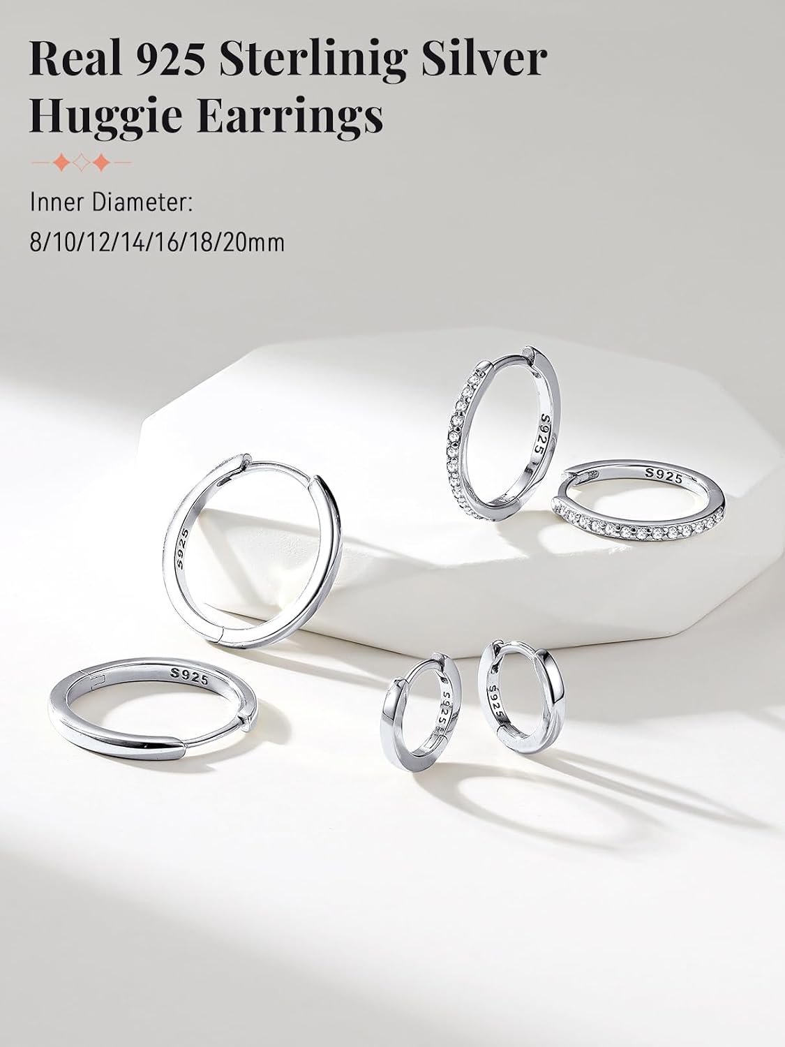 FaithHeart 925 Sterling Silver Huggie Hoop Earrings, Small Silver Hoop Earring for Women, Gold/Black/Rose Gold Hypoallergenic Cartilage Earrings for Women 6/8/10/12/14/16/18/20mm