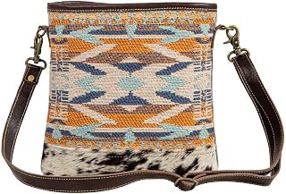 Myra Bag Crossbody Purse - Sun Serape Purses for Women, Unique Tribal-Inspired Design Shoulder Bag for Women, Cross Body Purse with Upcycled Woven Rug, Woven Canvas, Leather, and Hairon Accents