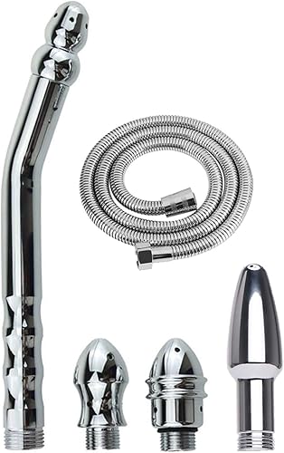 Ducha de mano Enema de metal, sistema de boquilla de ducha de 3 cabezales para kit de limpieza colónica, con manguera de 59 pulgadas y bolsa de