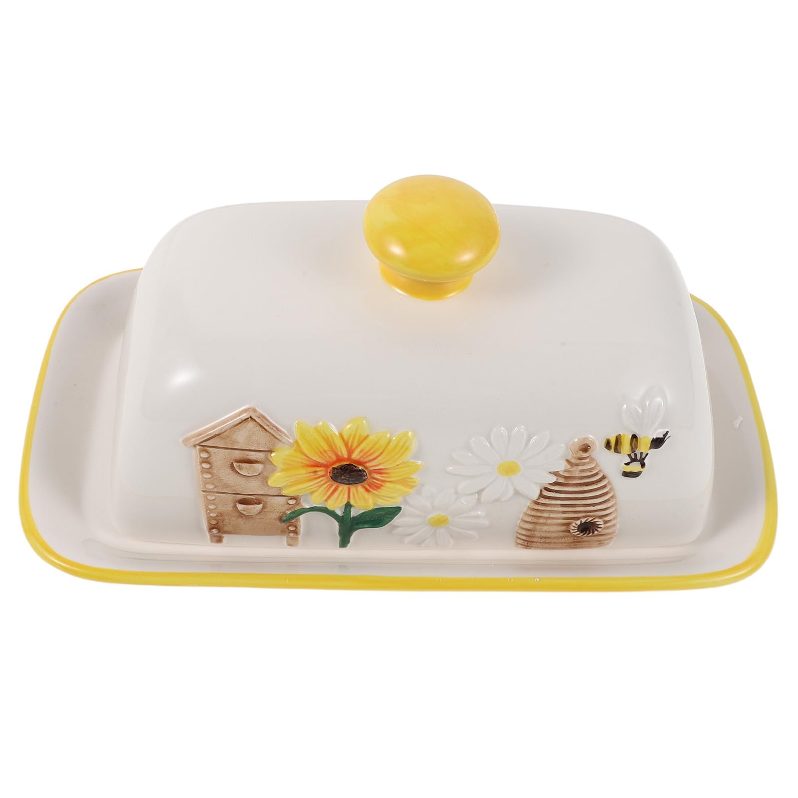 Porte-beurre de Comptoir en Céramique avec Motif Abeille Tournesol