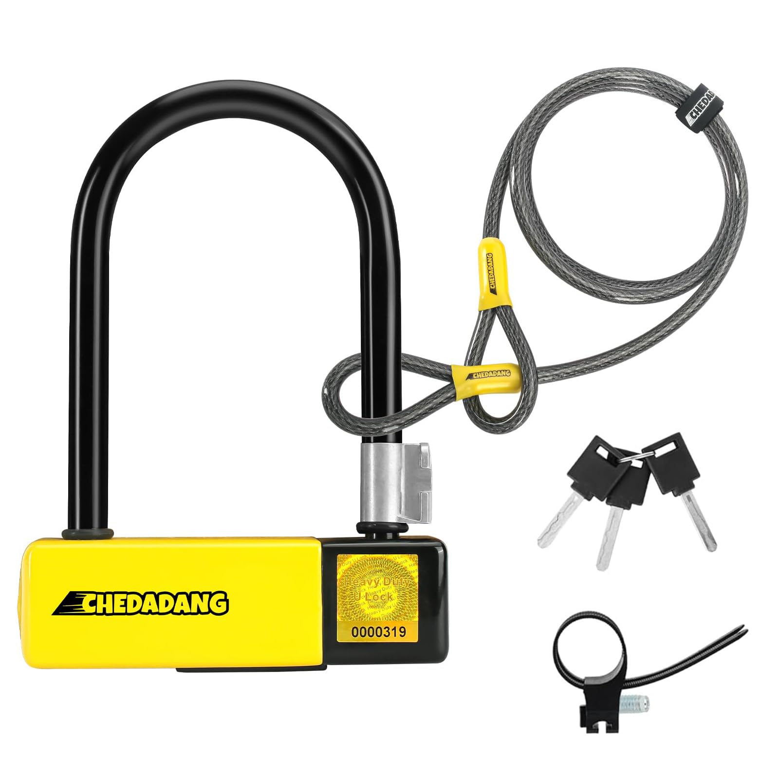U Electric Scooter Lock, 15 mm, Bike, 4 ft Steel Cable, High Security, Anti-Theft with Bracket