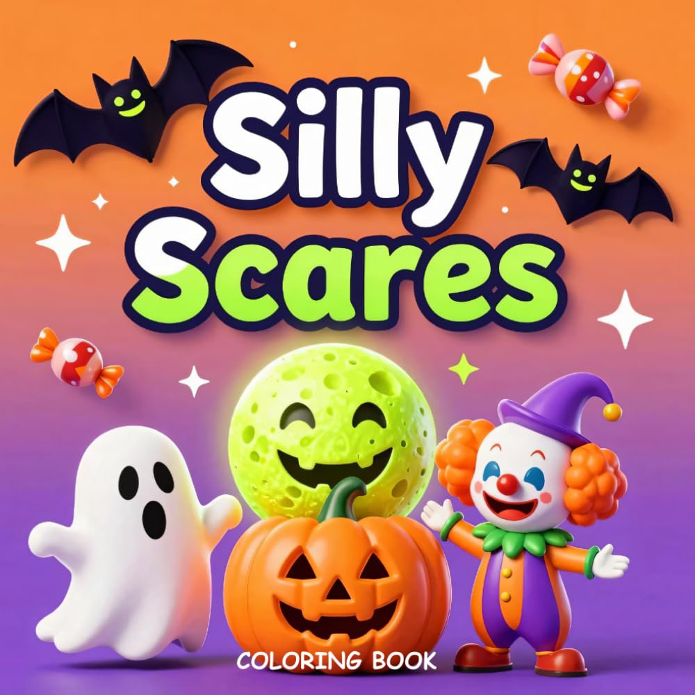 Silly Scares: Funny Halloween Coloring Book: Hilarious Spooky Scenes with Cute Bats, Goofy Monsters & Not-So-Scary Fun for Kids, Teens & Adults