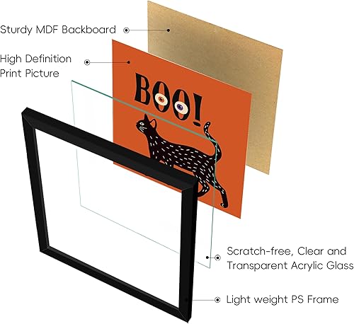 Miniatura 6 de ArtbyHannah Decoración de pared enmarcada de Halloween, arte de pared espeluznante con mansión gótica encantada e imágenes de gatos para cocina,