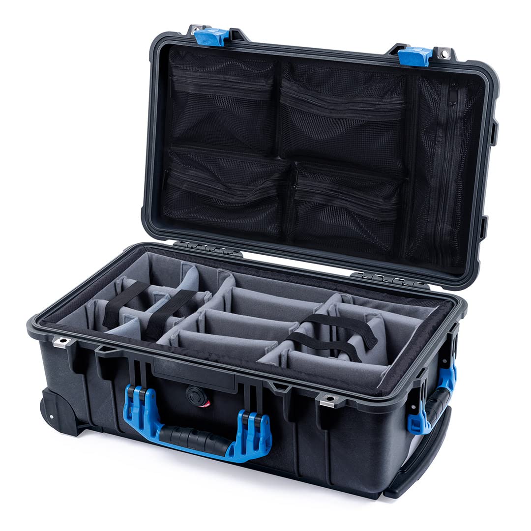PelicanColor Case Black & Blue Pelican 1510 case with Grey CVPKG dividers & mesh lid Organizer.