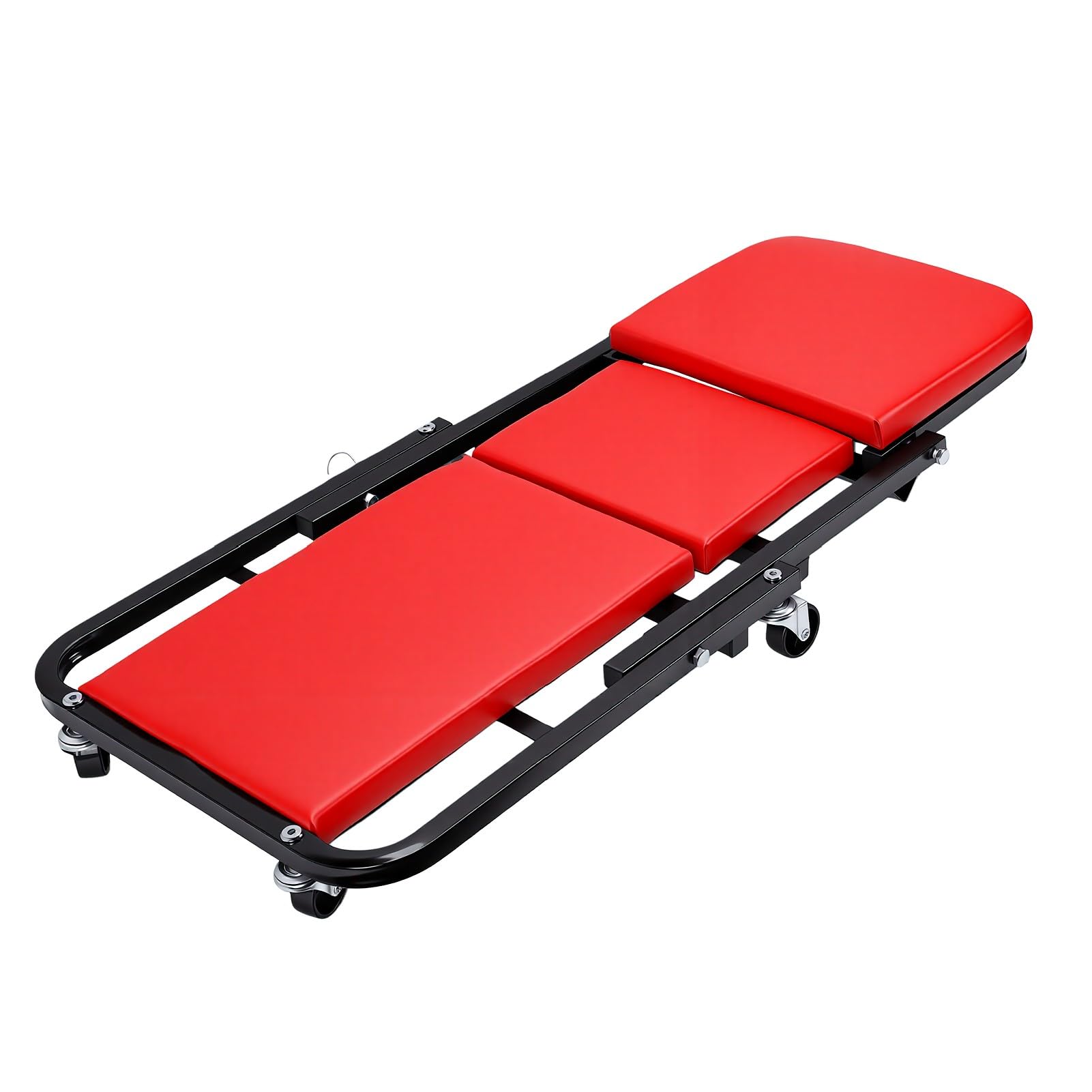 Tbest Camilla Rodante Plegable para Mecánico, Asiento Rodante bajo Perfil 3 en 1 con 6 Ruedas Giratorias de 360 Grados for Reparaciones de Coches en Garaje (Rojo)