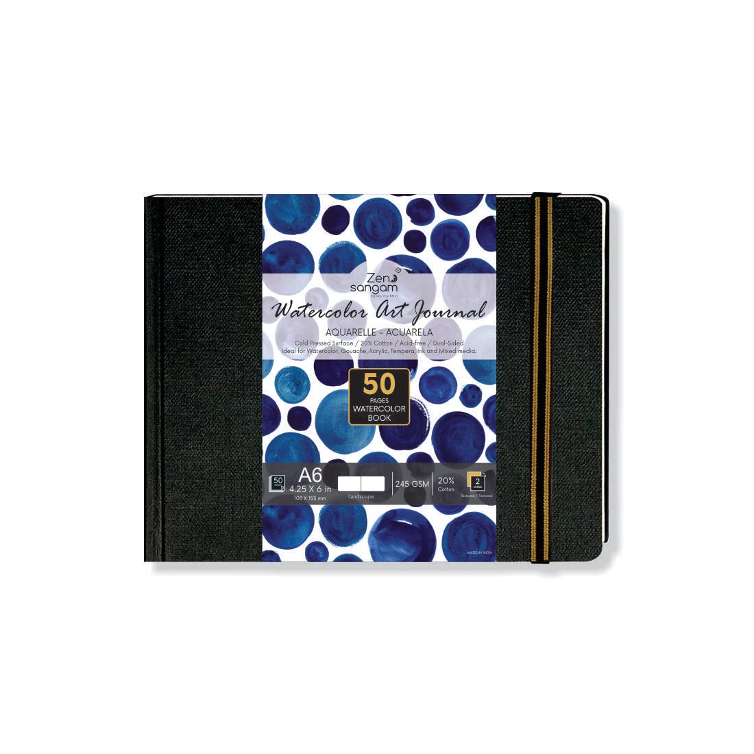 Zen Sangam Express your Mind Artists' Watercolor Art Journal A6 245GSM Cotton Cold Pressed Paper (10.5x14.8cm, Landscape) 50 Pages