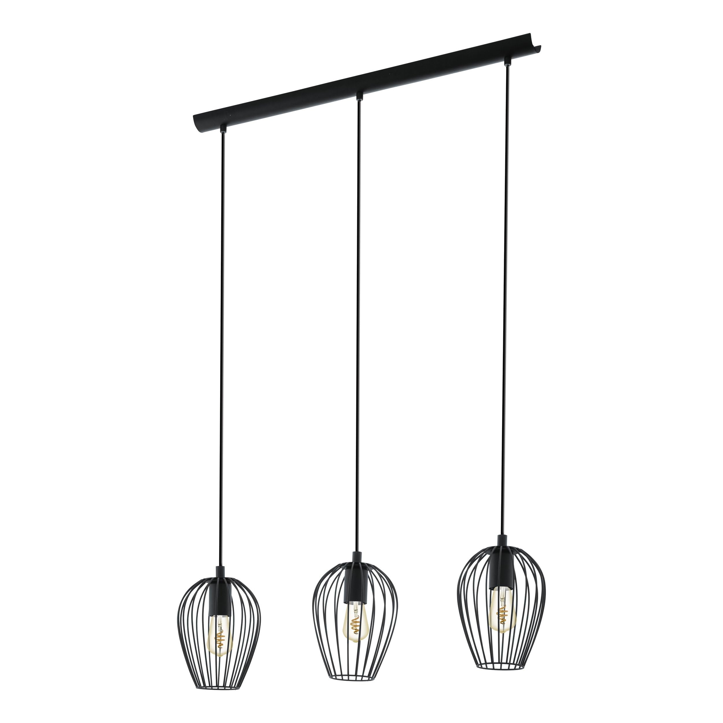 EGLO Newtown Vintage 3-Light Pendant - Black Caged Shades - E27 Fitting - Steel
