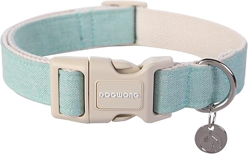 DOGWONG Collar de algodón de cáñamo para perro, collar de perro verde resistente, duradero, suave, de tela natural, collar de perro para mascotas,