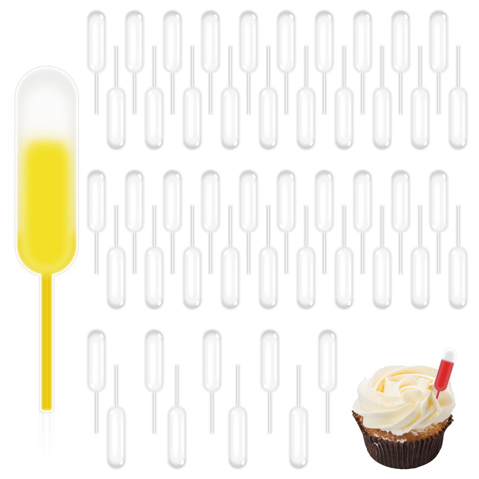 50 pipette in plastica, da 4 ml, in plastica, per cupcake, gelato, mini torte, waffles, dessert