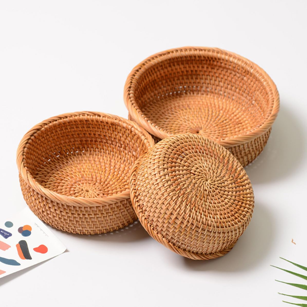 Vintage Rattankorb Satz aus 3 Teilen für Obst und Gemüse im Haushalt