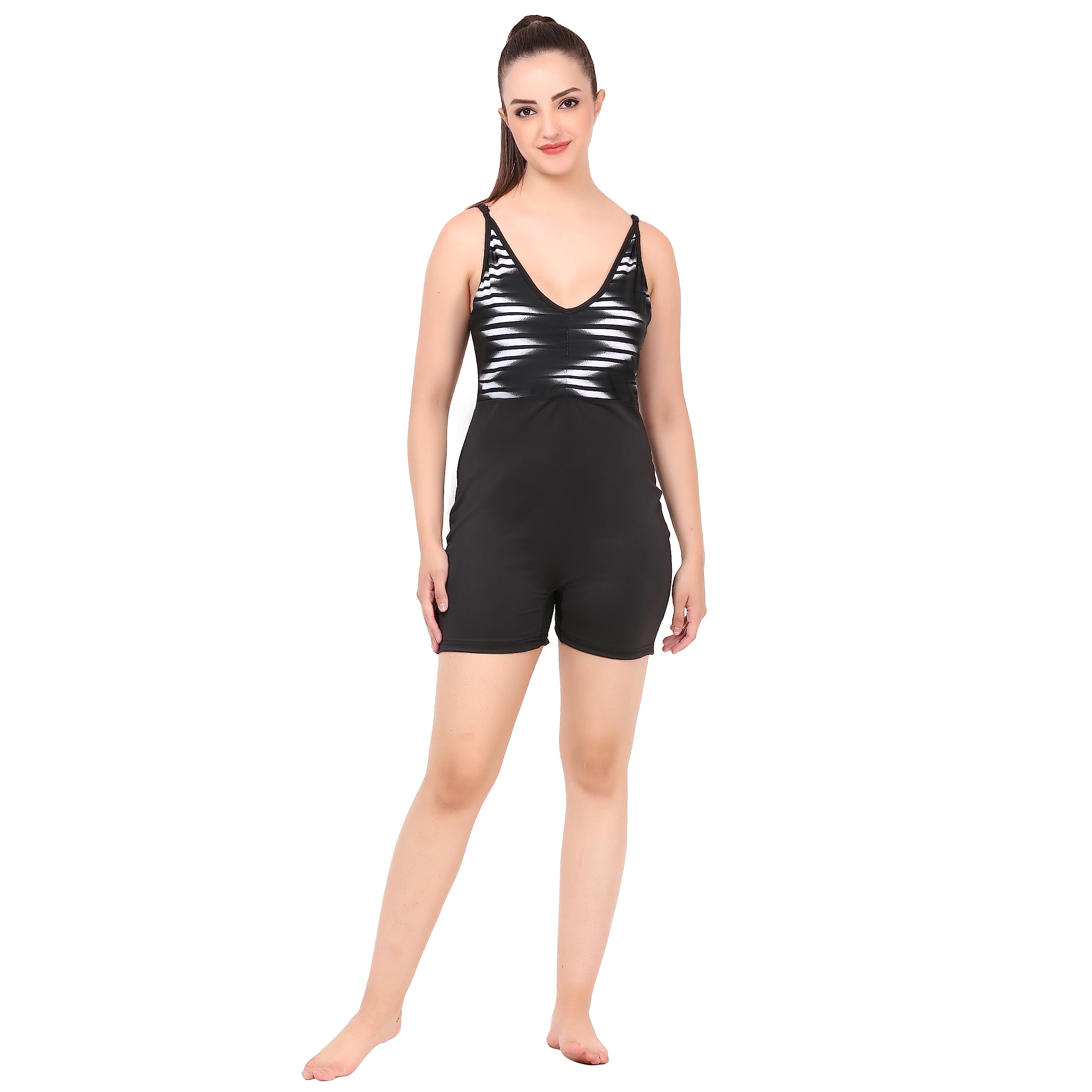 krikus Women’s & Girl's Black & White Printed One Piece Padded Swimsuit with Boyshort Attached Bottom – Nylon Lycra Swimwear-picture-48