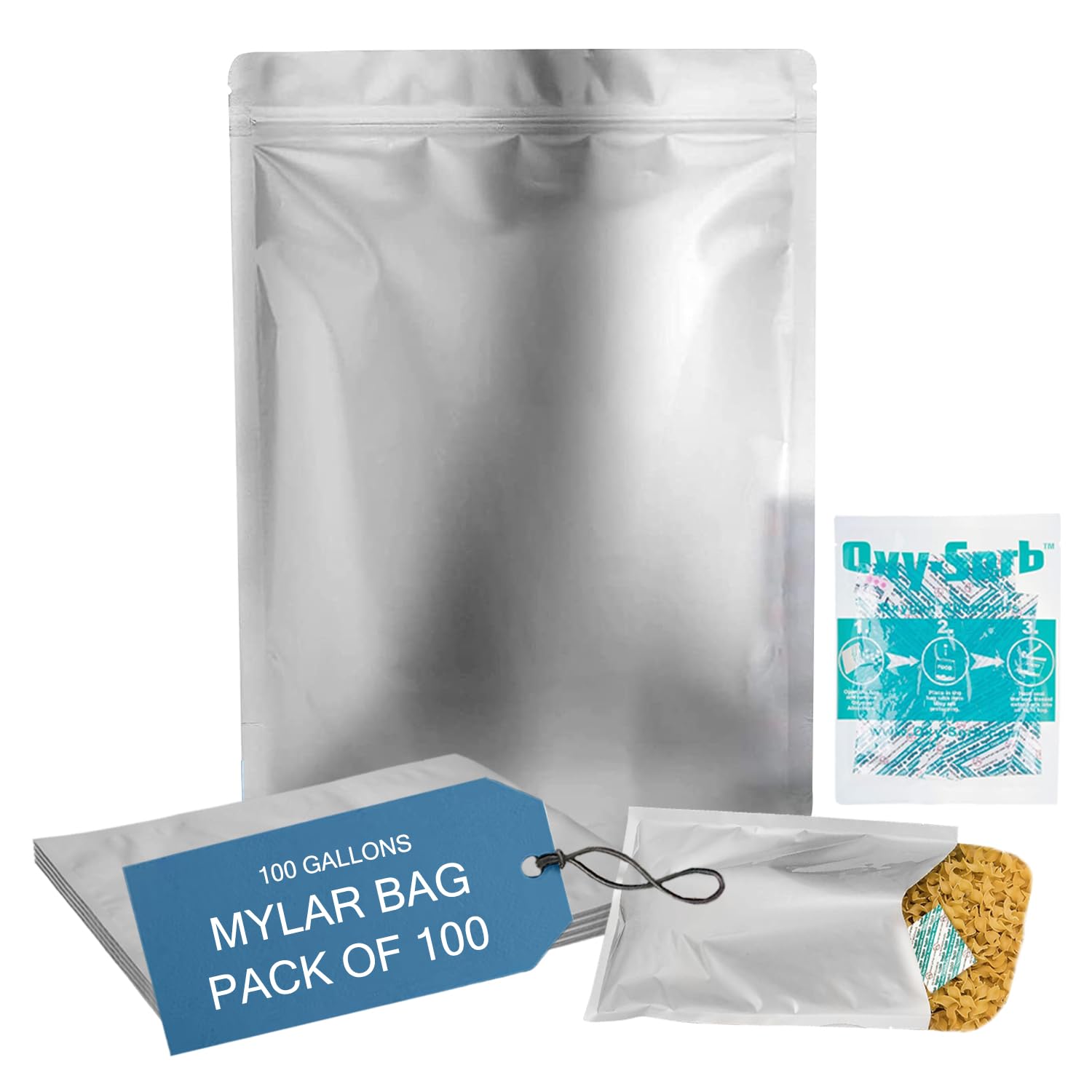 100-1 Gallon Mylar Bags & Oxygen Absorbers for Dried Food & Long Term Storage by Dry-Packs!,MB10x14-300CC-100PK-ALT1