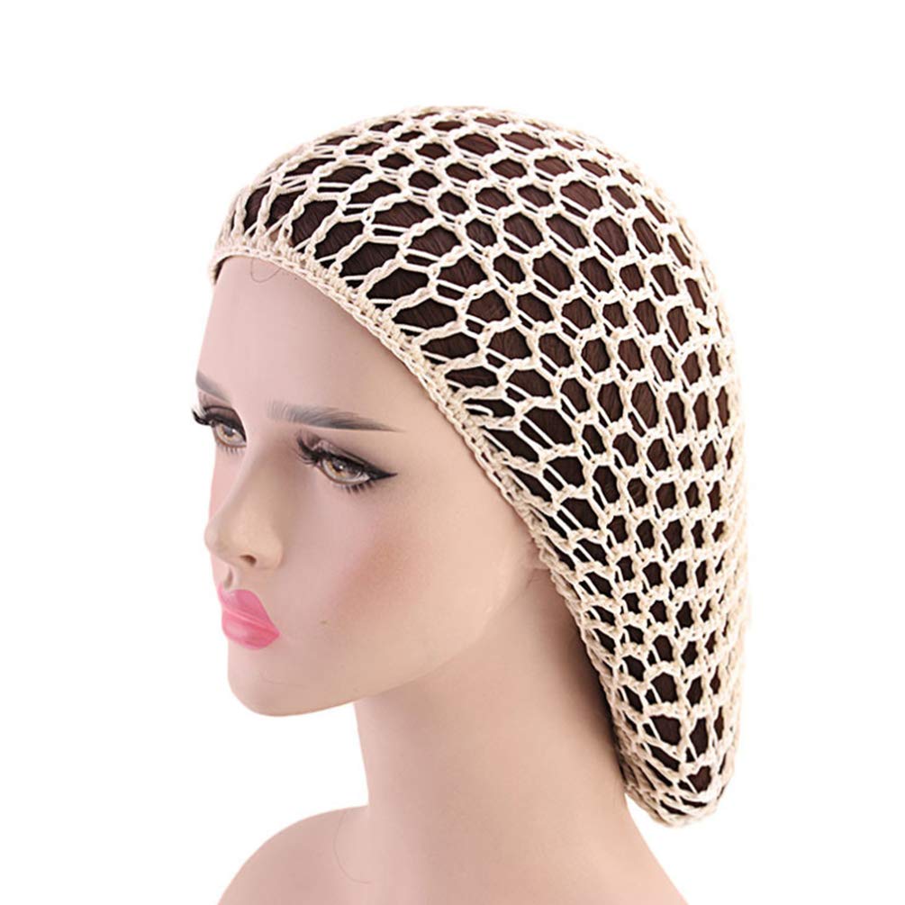 Minkissy 2 Stück Schlafende Haarnetze Häkeln Haarnetz Langes Haar Snood Cover Turban für Frauen Mädchen Beige Kaffee