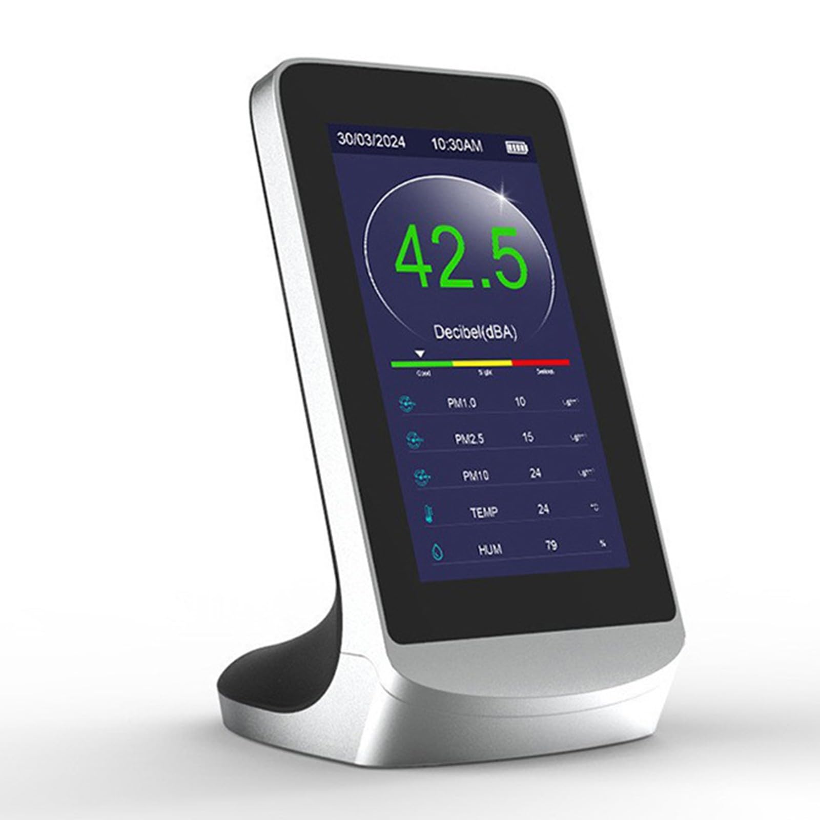 Medidor digital de decibelios de 30-130 dBA con pantalla LCD para niveles de sonido PM2.5 Humedad con función de alarma medidor de decibelios digital