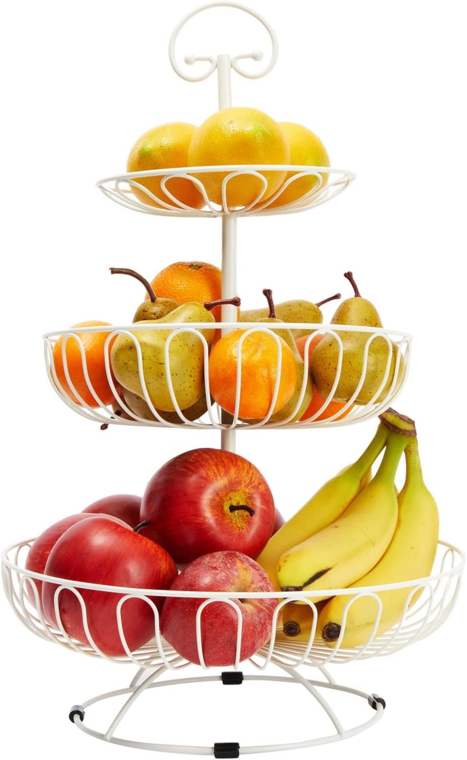 3-Tier Metal Fruit Basket for Kitchen, Countertop, Dining Table Centrepiece, White, 46 cm Tall